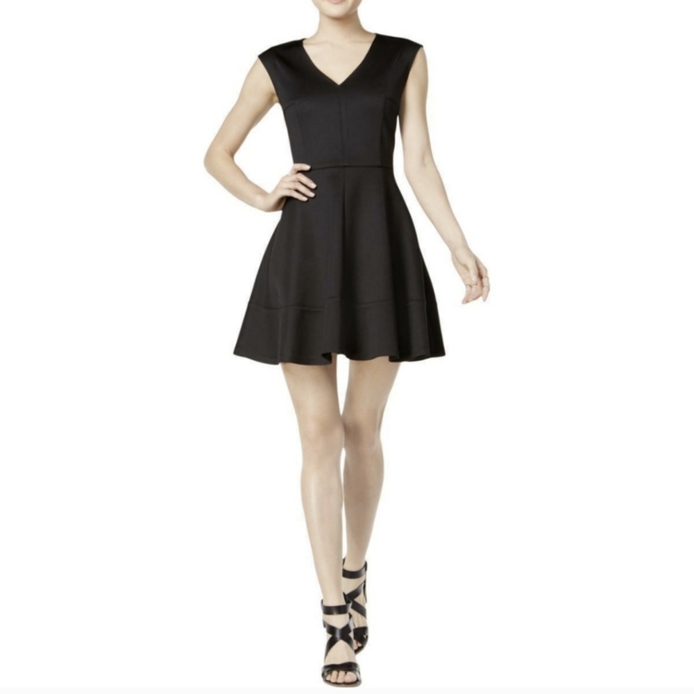 Bar III Women's Black Fit & Flare Cap Sleeve Dress